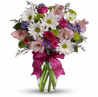 mix of fresh white daisies, pink roses, alstroemeria, and lush greens Birthday Flowers Oshawa