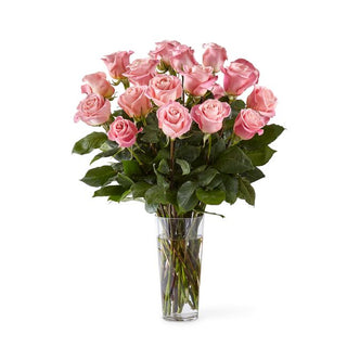 24 premium pink roses arranged in a tall vase – perfect romantic flower gift, same-day delivery in Toronto & GTA