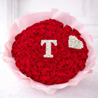 Custom floral alphabet bouquet made with fresh roses