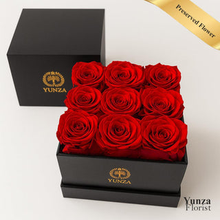 9 Preserved Roses in a Square Black Box. Perfect Online Gift for Toronto and Markham. 