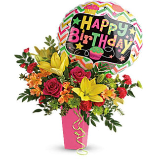 Flowers to celebrate Birthdays. Red Roses and Yellow Lilies. Offer Same-Day delivery to Pickering 