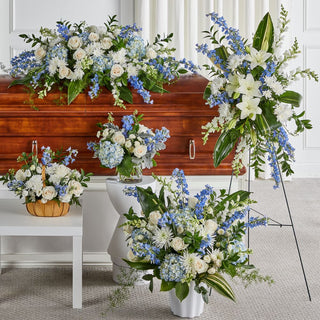 Half casket, floor plant, standing spray funeral floral services Thornhill