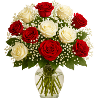 Elegant Red & White Rose Mix Bouquet