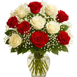 Elegant Red & White Rose Mix Bouquet