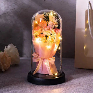 Bouquet of preserved roses under a glass dome with LED lights. Perfect Romantic Gift. Shop Yunza Florist Toronto
