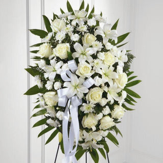 Tribute Standing Spray-White Ribbon