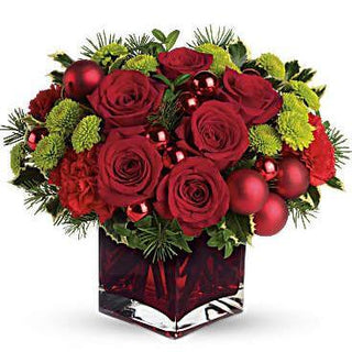 Merry & Bright With Red Cube Vase