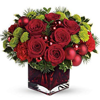 Merry & Bright With Red Cube Vase