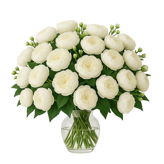 Two Dozen White Peonies with a vase