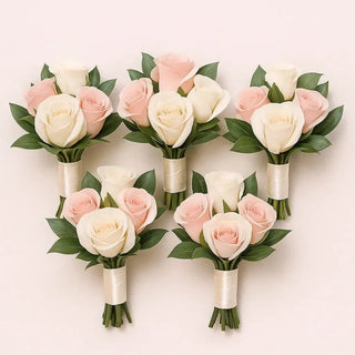 Set of bridesmaid bouquets with peach and ivory roses – wedding flowers Toronto