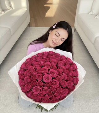 Luxury pink rose bouquet with fresh roses arranged in round design, Toronto flower delivery