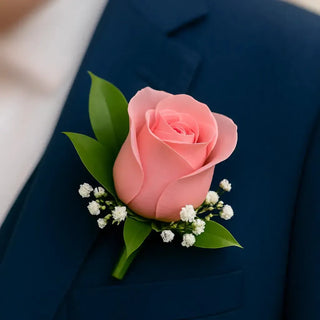 Elegant wedding boutonniere featuring a single pink rose – Same-day flower delivery in Toronto & GTA