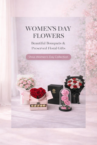 Luxury Women’s Day flower arrangement with roses and elegant wrapping, delivered in Toronto and surrounding areas