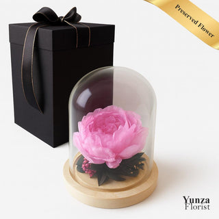 Pink Preserved Peony with a Black Box. Give the gift of love with Eternal Pink Peony. Shop Local at Yunza Florist Thornhill